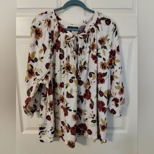 Lane Bryant Off-white Floral Peasant Top - Burgundy & Mustard